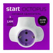 ЦЕНА   startOCTOPUS Мультиудлинитель=1,4метра /3 розетки с зазем.+ 2USB разъема Макс.мощность 3500Вт