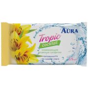 АУРА Влажные салфетки Тропический коктейль Освежающие 15шт/4162