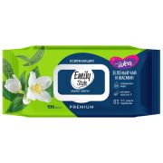 ЭМИЛИ PREMIU Влажные салфетки Зеленый чай с жасмином 100шт упаковка с крышкой