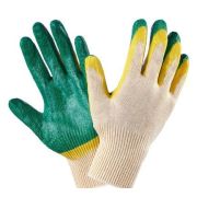 Перчатки рабочие х/б 13 класс с двойным латексным покрытием ЖЕЛТО-ЗЕЛЕНЫЕ