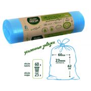 МАСТЕР ФРЕШ Пакеты для мусора ЭКО 60 литров 10шт 70% RECYCLING с усиленными завязками 23мкм(голубые)