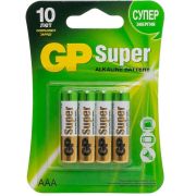 GP  Батарейки  Super Alkaline   ААA - 4 шт. на блистере (GP 24A-2CR4) ЦЕНА АКЦИЯ!  /10/40