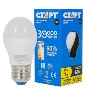 ЦЕНА   Лампа СТАРТ LED Sphere  E27  7W  Форма шарик, тёплый свет 2700К  /10/100