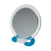 Зеркало Dewal Beauty настольное, в прозр. оправе, на пласт. подставке синего цвета, 230x154мм